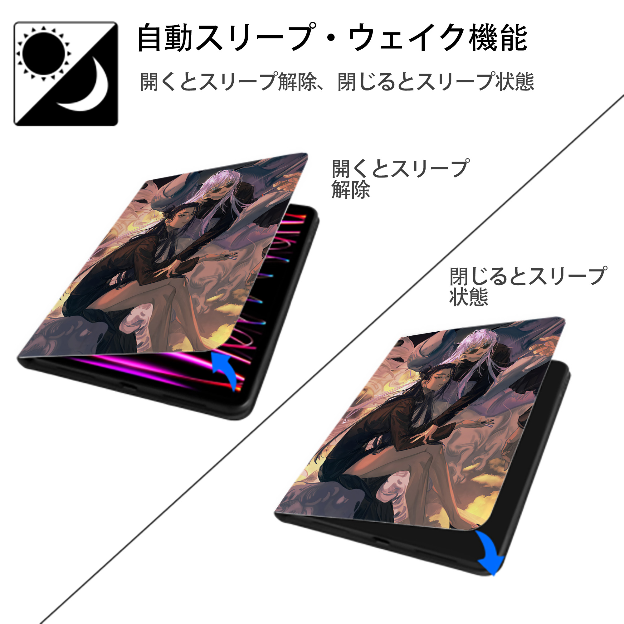 呪術廻戦 Jujutsu Kaisen IPad ケース ペン収納付き 三つ折りスタンド PUレザー×シリコン 対応機種9.5/10.5/10.9インチ