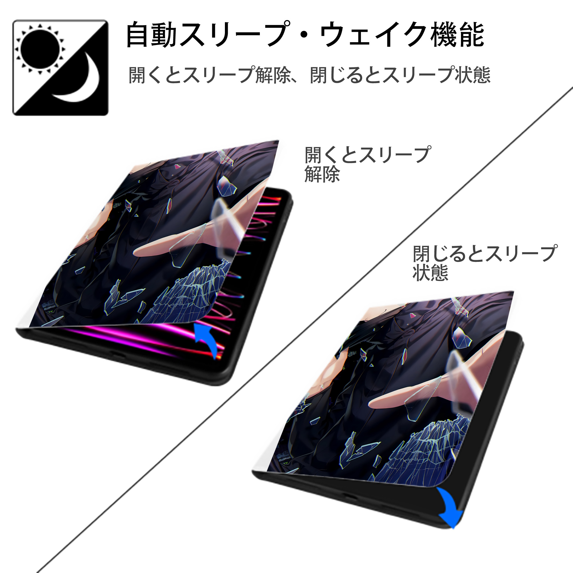 呪術廻戦 Jujutsu Kaisen IPad ケース ペン収納付き 三つ折りスタンド PUレザー×シリコン 対応機種9.5/10.5/10.9インチ