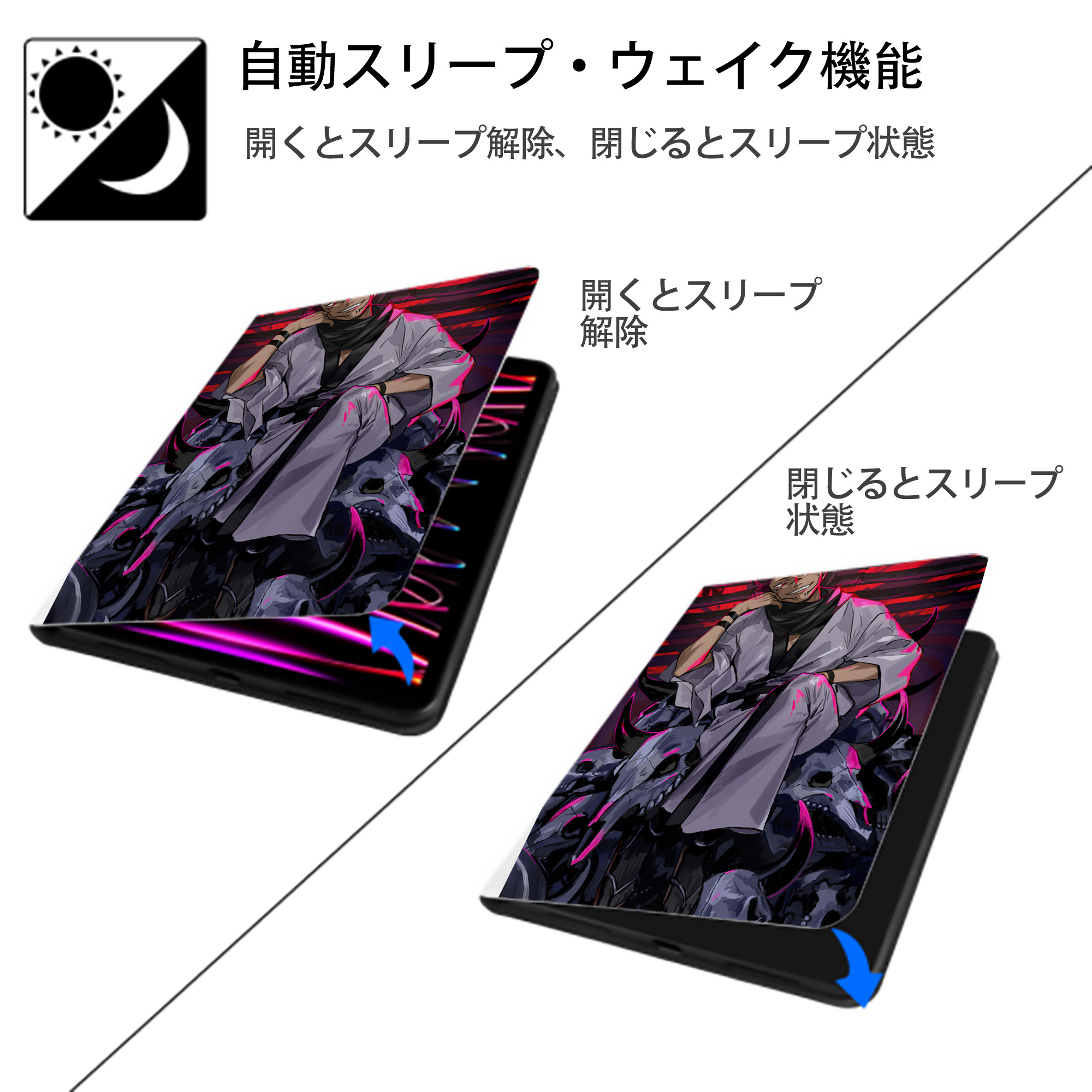 呪術廻戦 Jujutsu Kaisen IPad ケース ペン収納付き 三つ折りスタンド PUレザー×シリコン 対応機種9.5/10.5/10.9インチ