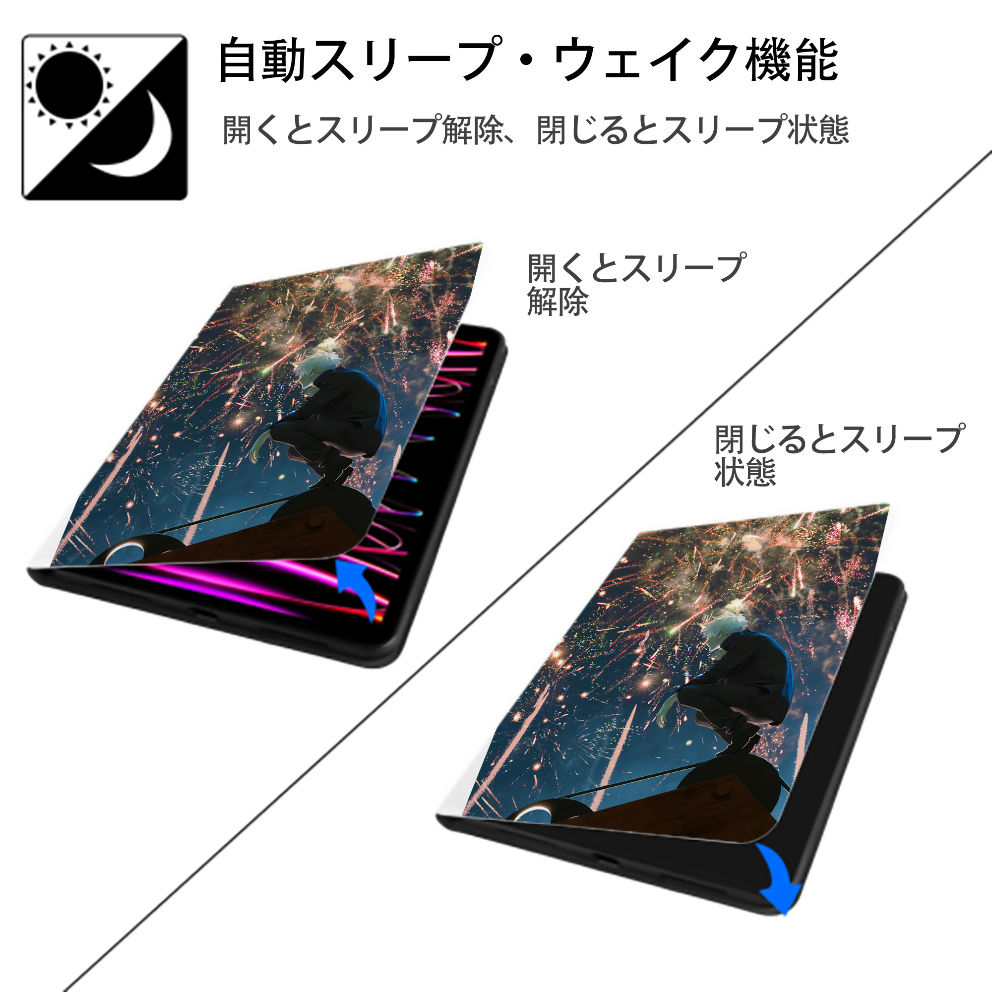呪術廻戦 Jujutsu Kaisen IPad ケース ペン収納付き 三つ折りスタンド PUレザー×シリコン 対応機種9.5/10.5/10.9インチ