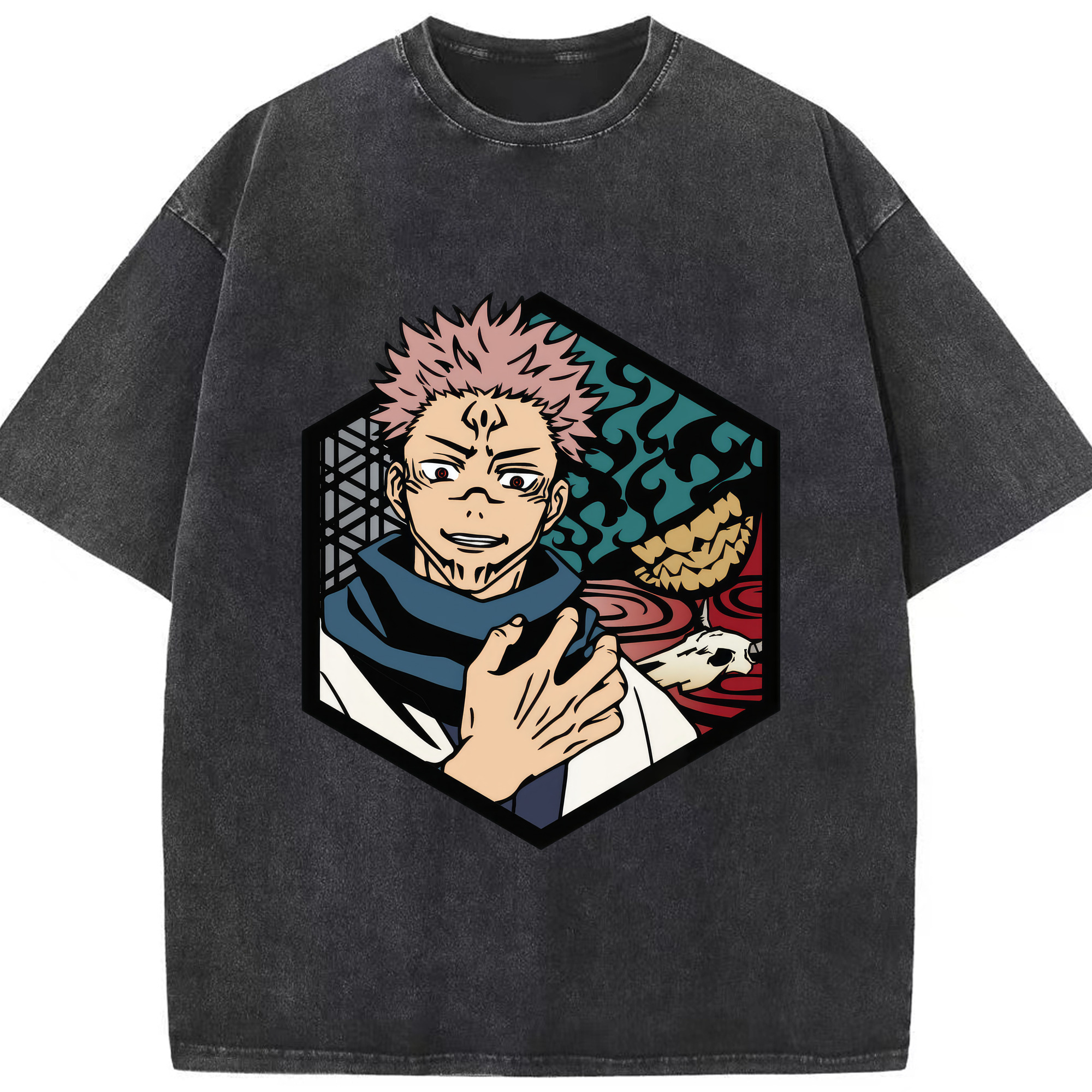（画像用） 呪術廻戦 Jujutsu Kaisen 綿100% ヴィンテージ風 半袖Tシャツ（フロントプリント）